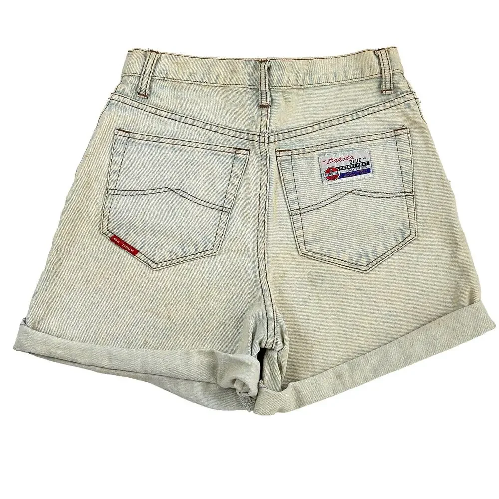 VTG 90s Dakota Blue NWT Denim Shorts Women 27 Geometric Patch Y2K Festival